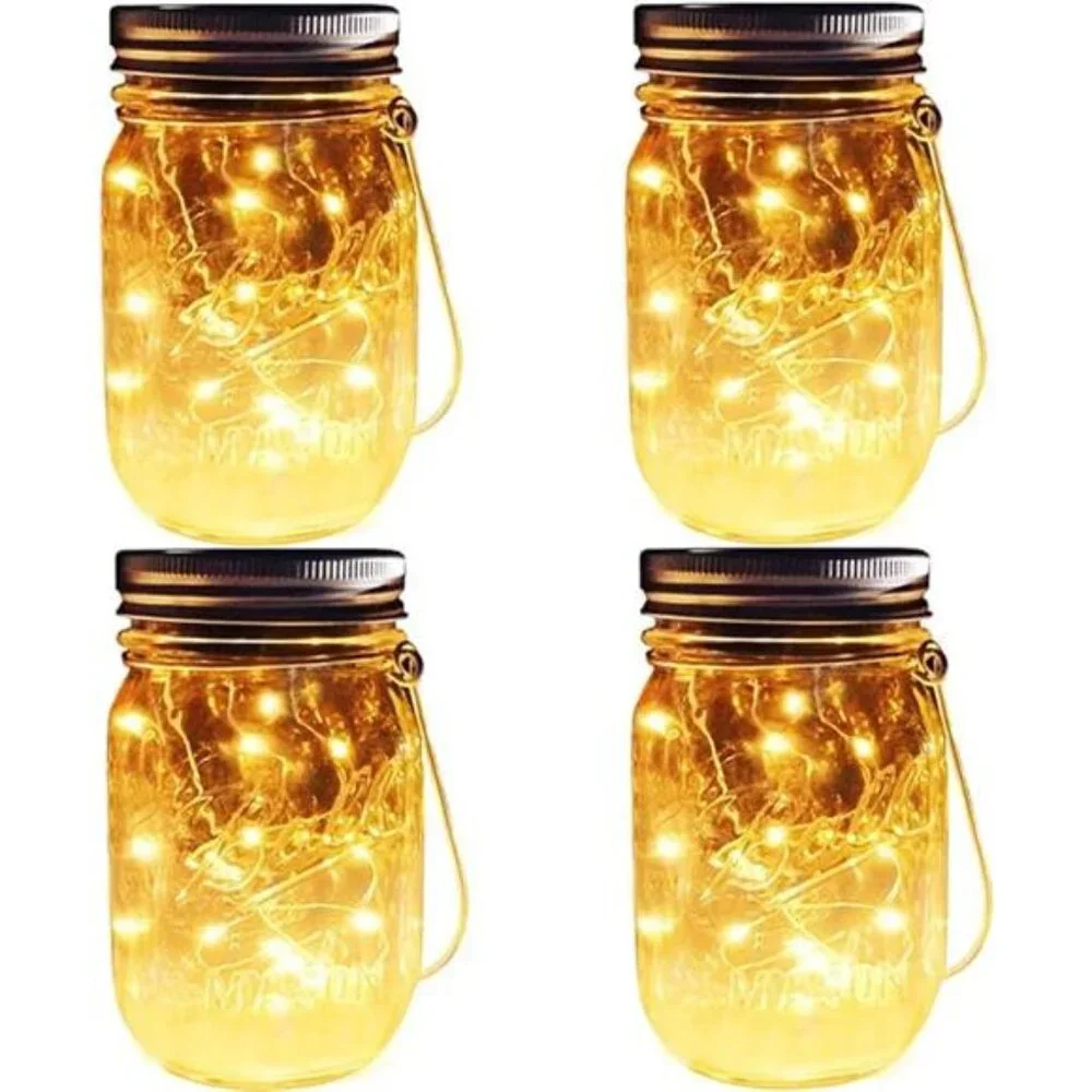 Solar Mason Jar Lights, 4 Pack 30 LEDs Waterproof Fairy Firefly String Lights